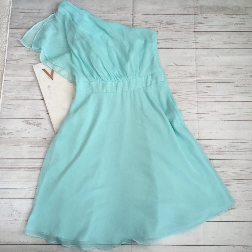 whbm 0 sea glass bridesmaid dress one shoulder - Picture 2 of 7